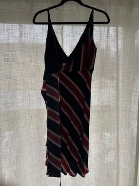 Topshop Black Midi Slip Dress with Burgundy and Blush Stripes